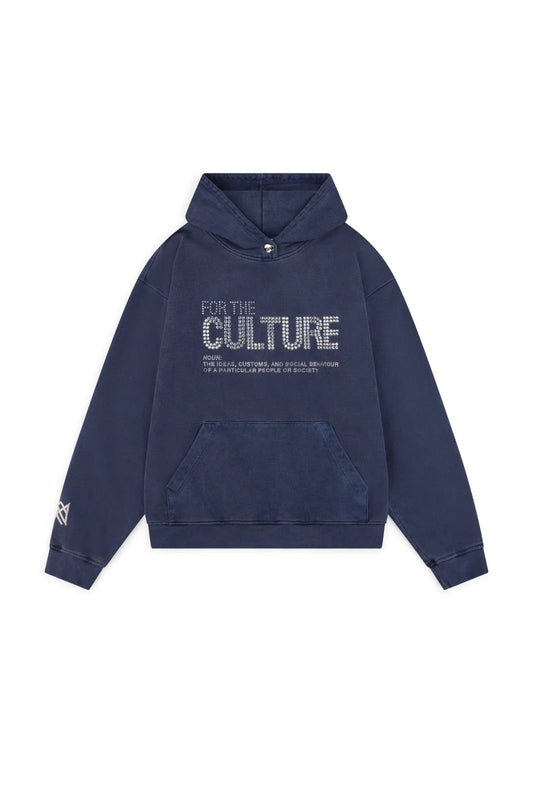 Donkerblauwe hoodie met ‘CULTURE’ print – Streetwear stijl